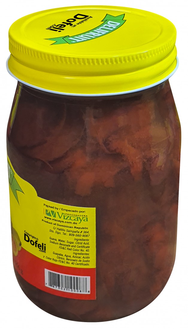 Delifruit guava shell dessert made in the Dominican Republic with fragrant syrup and tender pieces.